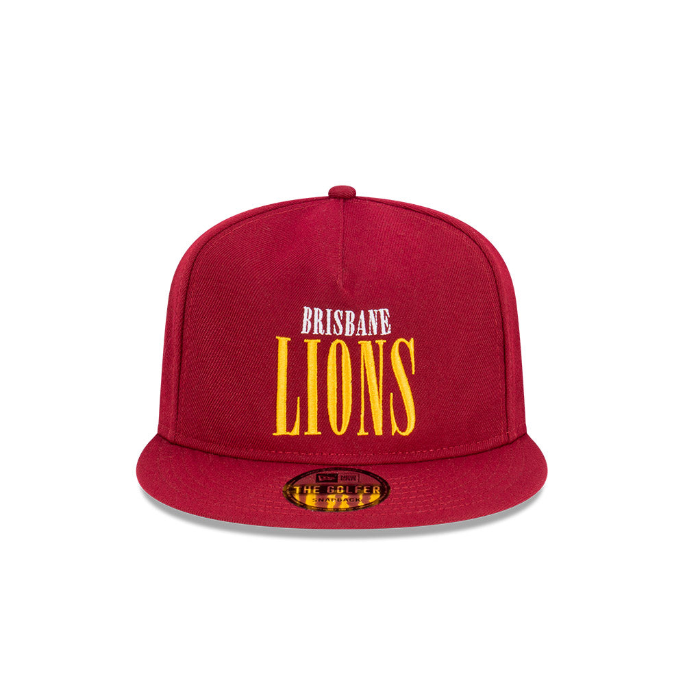 Brisbane Lions Hat - 2023 AFL Cardinal Tall Text The Golfer Snapback - New Era